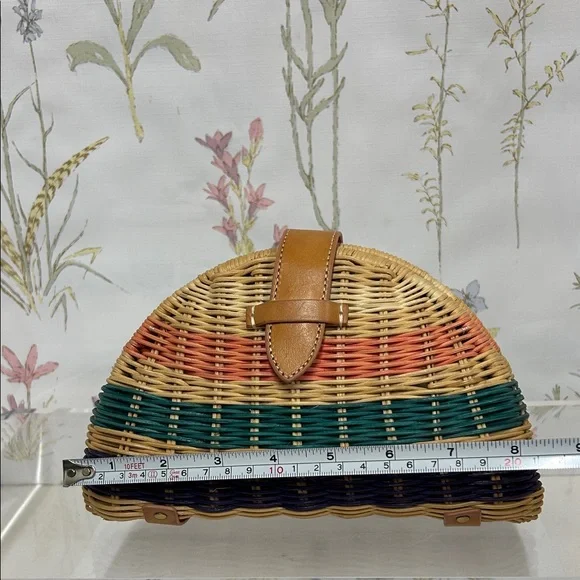 J. Crew Woven Half-Moon Straw Clutch in Tan, Coral, Teal, Navy - Picture 2 of 15